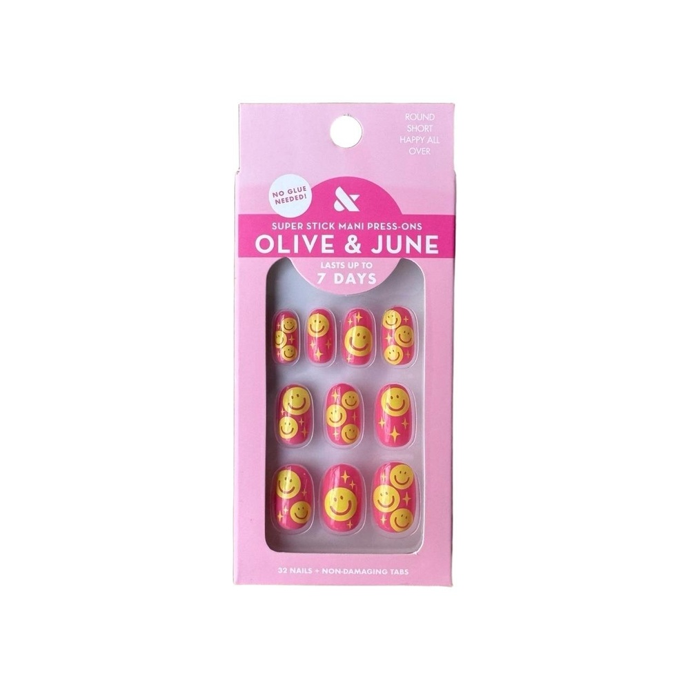Olive & June Super Stick Mani – "Happy All Over" – Round Short (No Glue Needed)